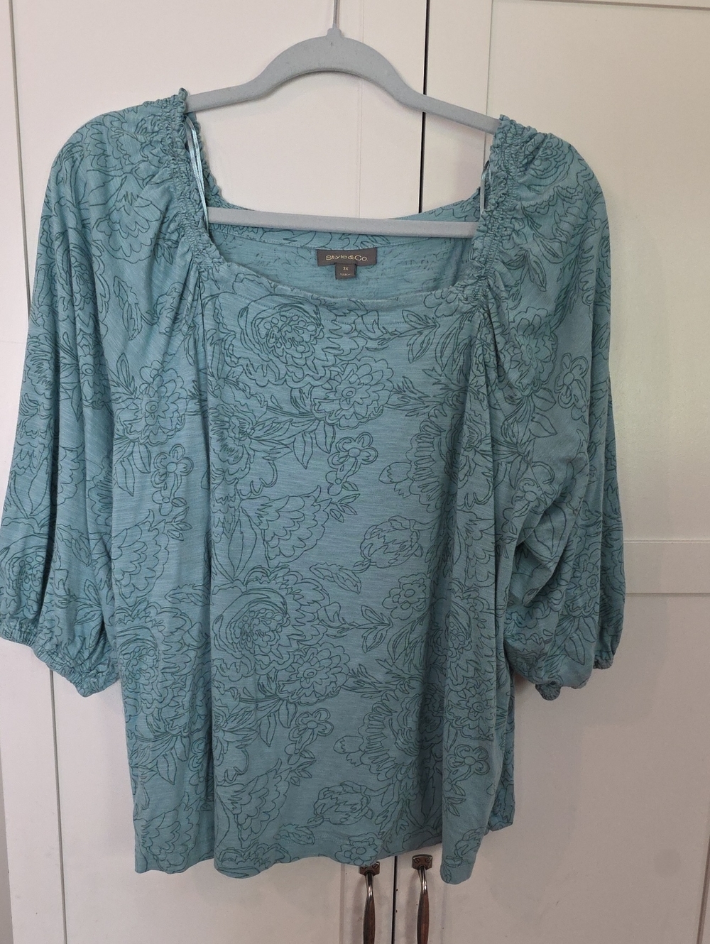 Style &Co. Teal Floral Scoop-Neck Blouse